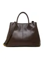 Borsa tote minimalista in pelle marrone scuro con tracolla staccabile chic - Cioccolato