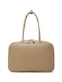 Bolso bowling elegante de cuero caqui con correas largas y cierre de cremallera - 35cm x 12cm x 23cm / Albaricoque