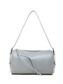 Borsa a cilindro minimalista in pelle blu-grigio chiaro con dettaglio zip a nappe - Azzurro