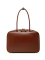 Bolso bowling clásico de cuero marrón oscuro con asa vintage y doble cremallera dorada - 35cm x 12cm x 23cm / café