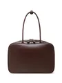 Bolso bowling de cuero marrón oscuro con cremallera doble y correas finas de estilo minimalista - 35cm x 12cm x 23cm / Púrpura Vino