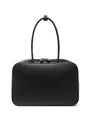 Bolso bowling minimalista de cuero negro con asas largas y doble cremallera - 35cm x 12cm x 23cm / Negro