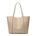Grande borsa tote in pelle beige con manici lunghi per il pendolarismo da ufficio - Tè al Latte Chiaro