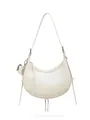 Chic cream white crescent shoulder bag with crocodile pattern and mini pouch pendant - Off White