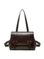 Borsa a spalla vintage in pelle cerata marrone scuro con rivetti argentati e cinturini - Caffè / 32*11*27
