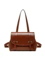 Borsa a spalla in pelle marrone cerata retrò con borchie in metallo e patta chiusa - Marrone / 32*11*27