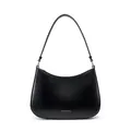 Classic black leather hobo bag with adjustable strap and silver Fashion & Trend logo - Black