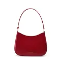 Minimalist deep red leather baguette bag with gold lettering and silver hardware - Burgundy