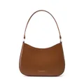 Chic brown leather baguette bag with crescent shape and minimalist shoulder strap - Brown