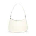 Chic off-white leather baguette bag with minimalist crescent shape and gold lettering - White