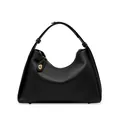 Elegante bolso hobo de cuero granulado negro con costuras blancas y herrajes dorados - Negro