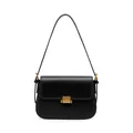 Borsa a sella in pelle nera minimalista con fibbia dorata e tracolla sottile elegante - Nero