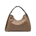 Bolso hobo de cuero granulado marrón con elegantes detalles dorados y cierre giratorio redondo - gris oscuro