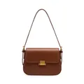 Borsa a spalla minimalista in pelle marrone scuro con elegante fibbia in metallo dorato - Caramello