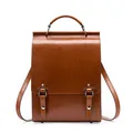 Britse retro bruine leren rugzak voor dames met metalen gespen voor school - Bruin