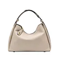 Bolso hobo de cuero auténtico beige con textura granulada y detalles metálicos dorados - Blanco Roto