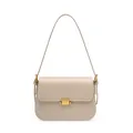 Borsa a tracolla in pelle beige con design minimalista e fibbia quadrata dorata - Grigio