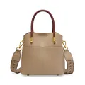 Borsa a secchiello in pelle beige con manici marroni e tracolla stile etnico - Grigio