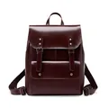 Grand sac à dos rétro en cuir de style britannique marron foncé à double boucle - café