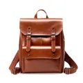 Sac à dos vintage en cuir marron grande capacité avec boucles métalliques - Marron