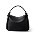 Bolso clásico de cuero granulado negro con elegante asa superior individual - Negro