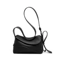 Borsa tote minimalista in pelle nera martellata con patta ondulata e tracolla sottile - Nero