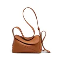 Borsa a tracolla minimalista in pelle marrone con trama litchi e cinturino - Caramello