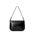 Minimalist black genuine leather shoulder bag with sleek finish and adjustable strap - Black