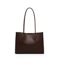 Bolso tote minimalista de cuero marrón oscuro de gran capacidad con textura suave y flexible - Café