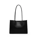 Bolso tote grande minimalista de cuero negro con correas finas para el hombro de mujer - Negro