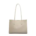Bolso tote grande minimalista de cuero beige con correas finas para el hombro - Gris humo