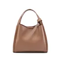 Brown litchi grain cowhide leather bucket bag with top handle and vintage buckle detail - Khaki