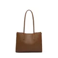 Bolso tote grande de cuero marrón con textura de lichi y correas finas - Marrón Dorado