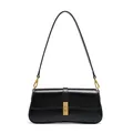 Chic black leather baguette underarm bag with gold metallic clasp and slim strap - Black