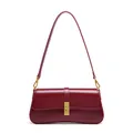 Chic red genuine leather baguette bag with premium golden metal buckle and shoulder strap - Burgundy