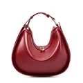 Minimalist burgundy crescent hobo bag in smooth leather with silver hardware - Burgundy