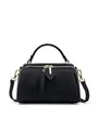 Classic black litchi pattern leather Boston bag with gold hardware and top handles - Black