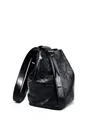 Retro black leather bucket bag with soft pleated texture and drawstring closure - Black