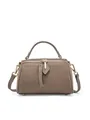 Litchi pattern leather Boston bag in taupe with gold hardware and shoulder strap - Elephant Gray