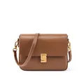 Bruine lederen crossbodytas met gouden geometrische sluiting en een lederen schouderriem - Bruin