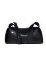Sac polochon élégant en cuir litchi noir avec larges bandoulières et boucles dorées - Noir