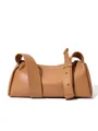 Sac cylindre en cuir marron avec larges bandoulières réglables et clous dorés - Abricot