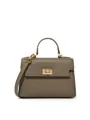 Borsa classica in pelle martellata marrone scuro con chiusura in metallo dorato - Kaki