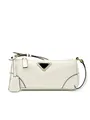 Elegante borsa a spalla in pelle cerata bianco avorio con placca e finiture dorate - Bianco