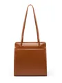 Sac cabas carré minimaliste en cuir caramel avec fines bandoulières et fini lisse - Marron