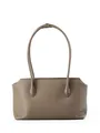Elegante borsa tote in vera pelle taupe con trama a grana di litchi e spalline sottili - Grigio