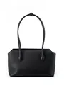 Borsa tote classica in pelle nera con trama litchi e sottili doppi manici da donna - Nero