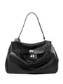 Grand sac à main en cuir noir avec deux verrous argentés pour le travail - Grand / Noir Grand