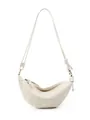 Sac croissant en cuir crème avec surpiqûres verticales et bandoulière à nœud élégante - Blanc Cassé