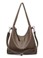 Dark brown leather hobo bag with pebble grain texture and adjustable shoulder straps - Light Coffee
